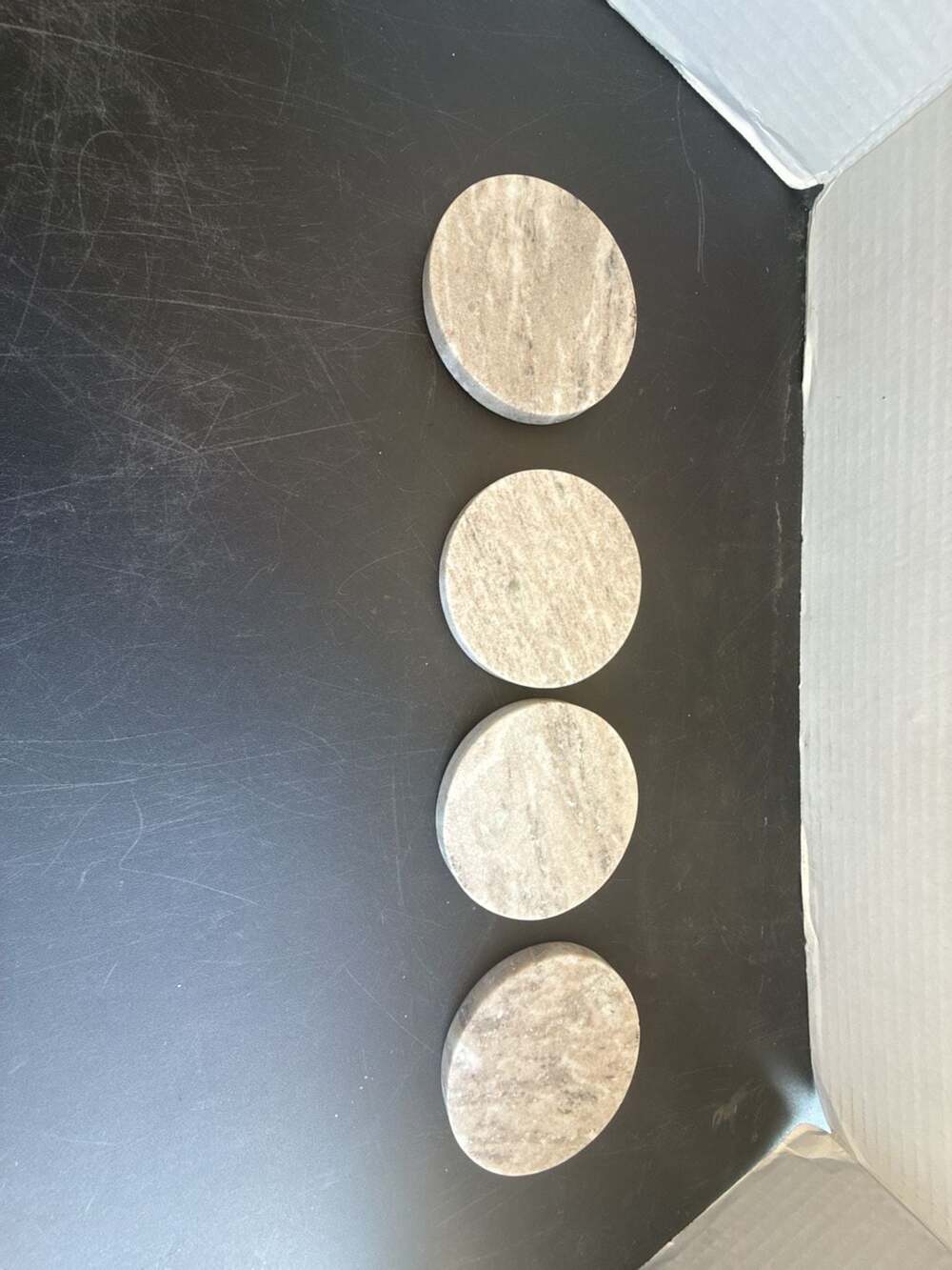 Set of 4 Round Natural Marble Stone Drink Coasters with Protective Pads